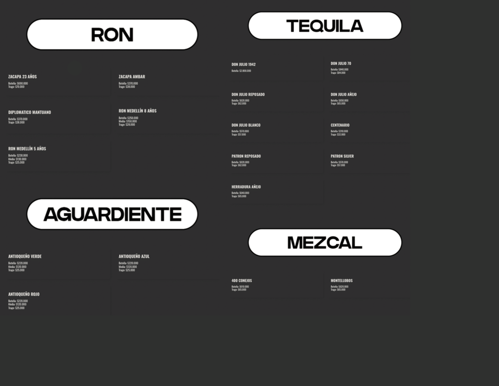 salon amador bottle menu