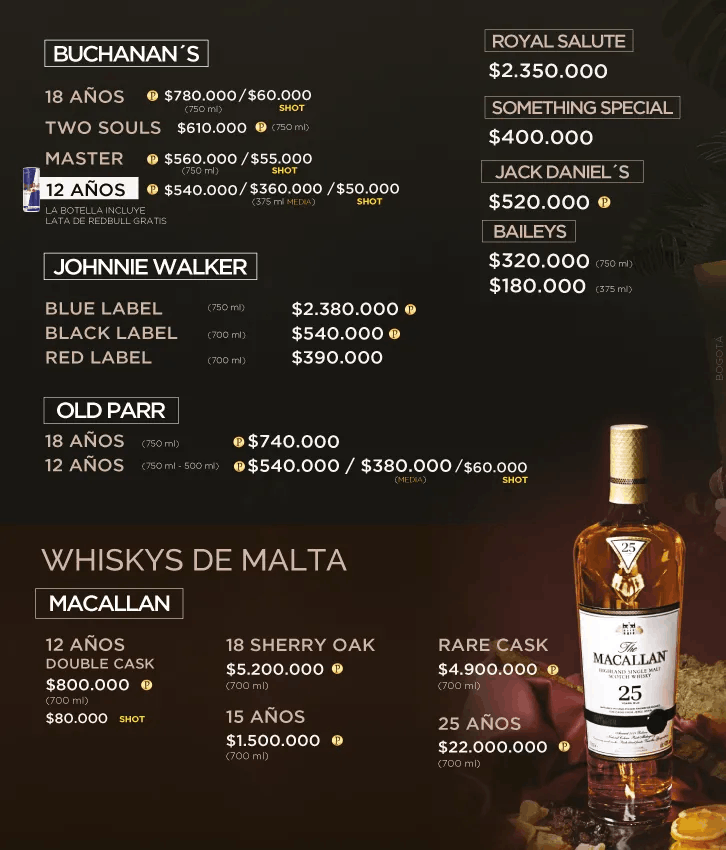 la chula bottle menu
