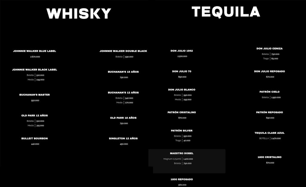 la oculta bottle menu